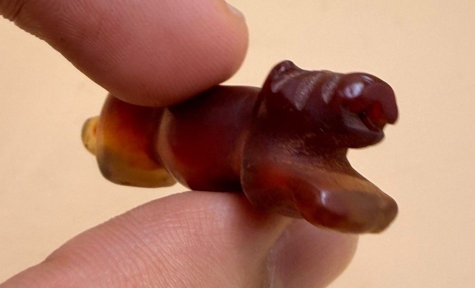 Roman Old Carnelian Agate Lion Animal Bead Carved Stone Pendant Amulet Ancient