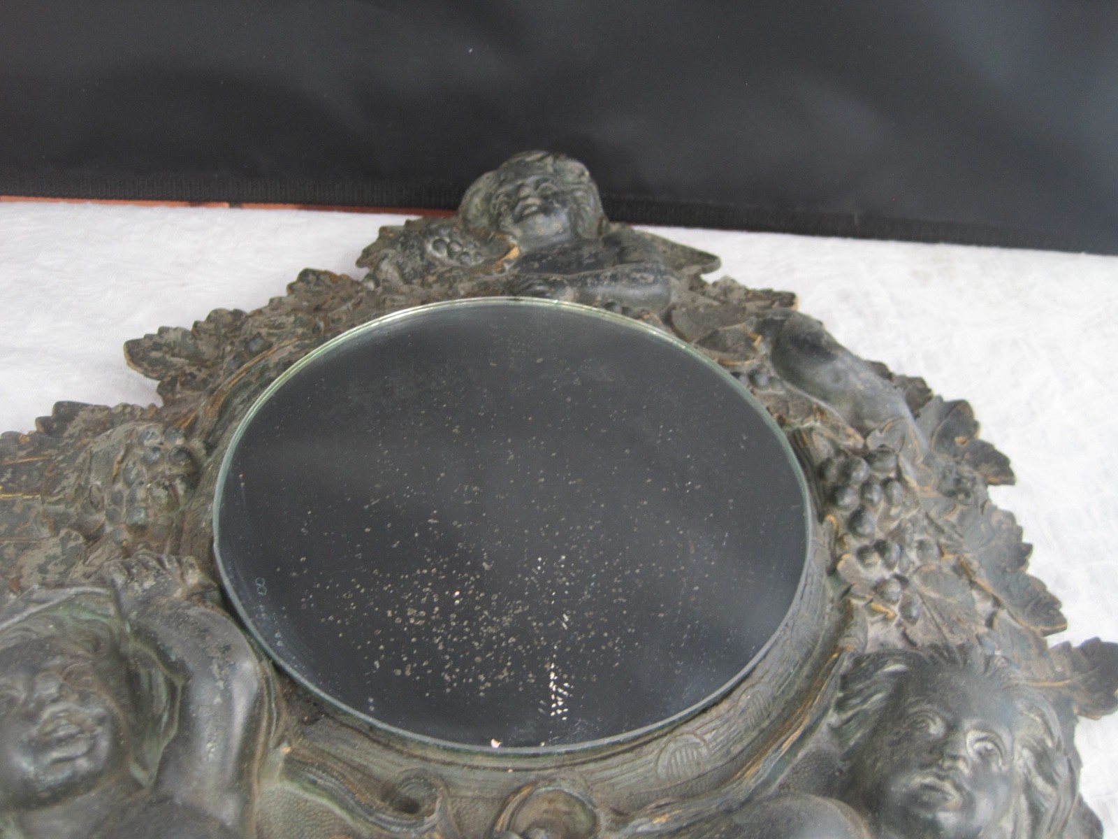 Gothic Mirror Antique made from American Clock Iron Cast Case Angels Round