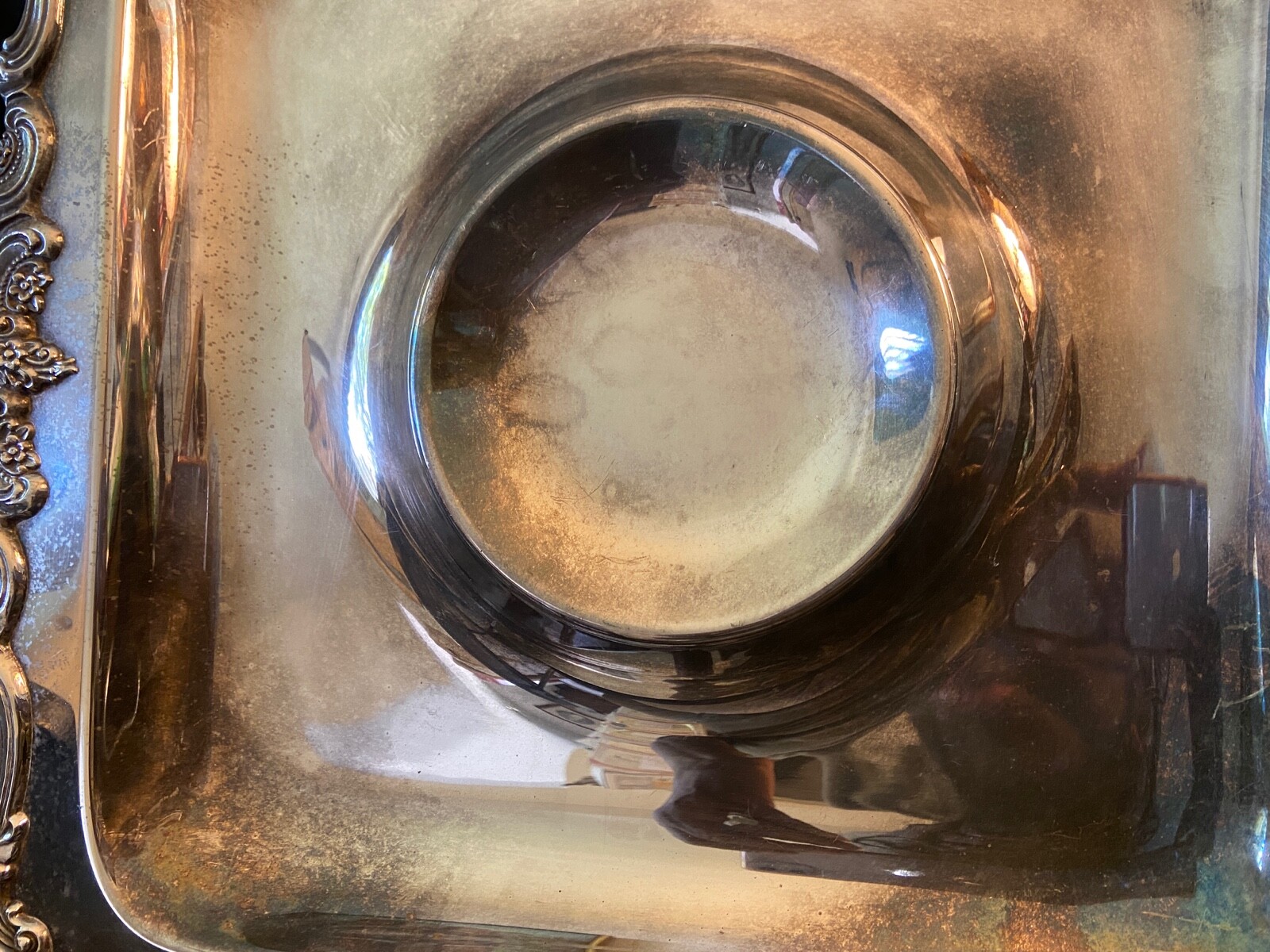 Towle Silverplate MCM Rococo 14″ Square Tray with Center Well