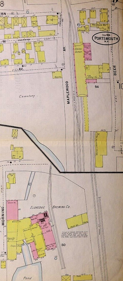 1898 Plat Map – UNION DEPOT – ELDREDGE BREWING Co., PORTSMOUTH, NH (21×25)-#9