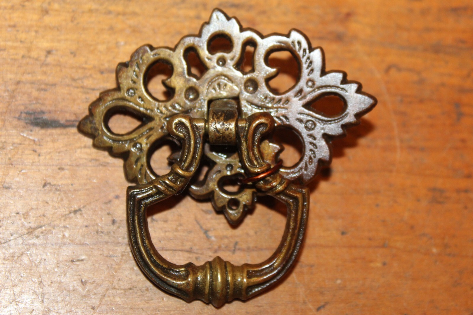 Antique Cast Bronze Drawer Drop Bail Pull Aged Patina Q-40