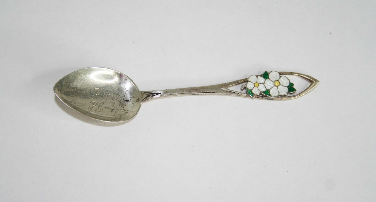 Vintage Prince Rupert BC Canada Souvenir Sterling Silver Enamel Spoon