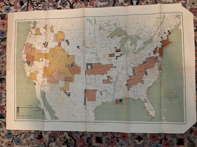 Map, folding, US Topographic Survey in Color, engraved, 1891-92, 31″X20.5″
