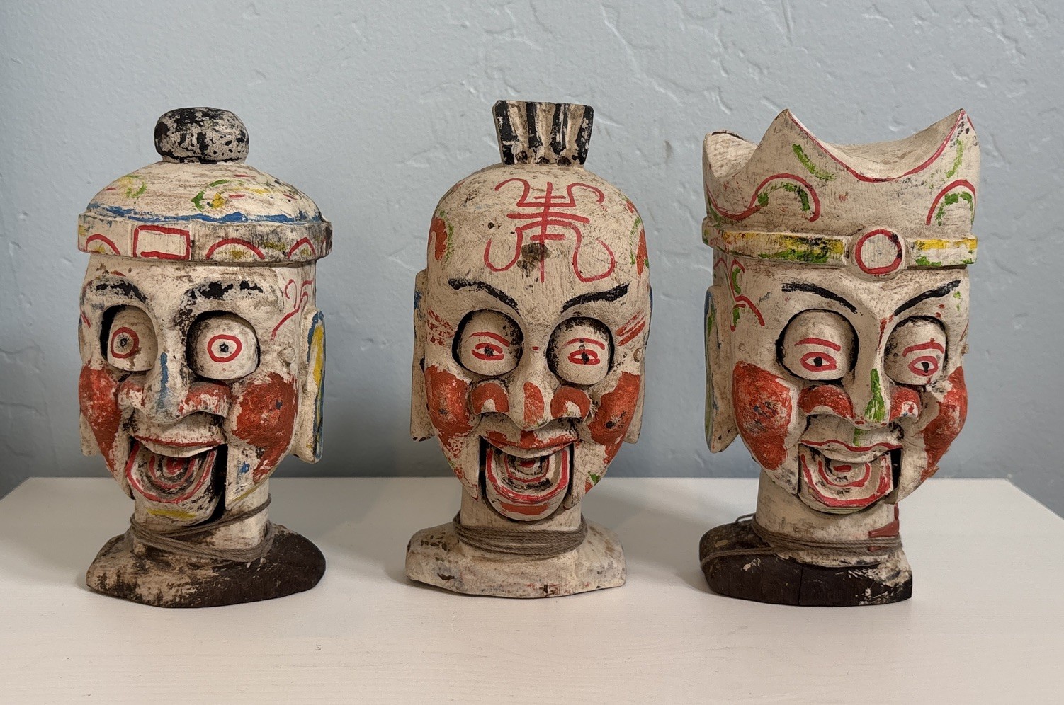 Antique Chinese Wood Puppet Head Collection – Set of 3 – China Import Wax Stamp