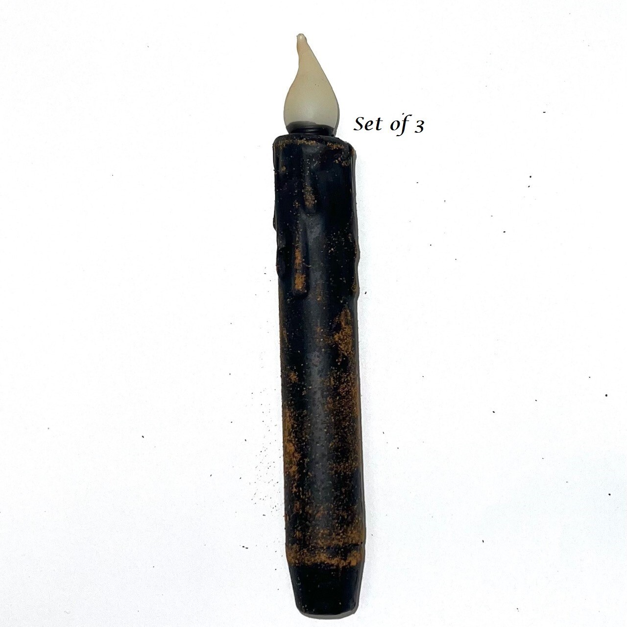 NEW PRIMITIVE TIMER CANDLES BLACK GRUNGY Tapers 3 pcs 6 3/4″ Halloween Fall