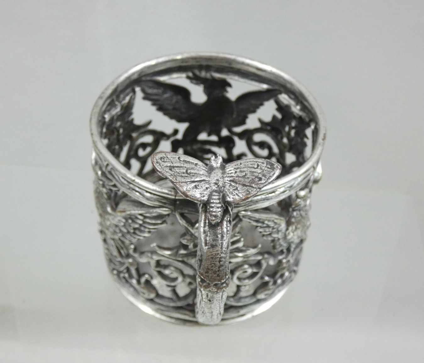 SUPERB ANTIQUE SILVER PLATED BRONZE TEA GLASS HOLDER PODSTAKANNIK Poland Warsaw