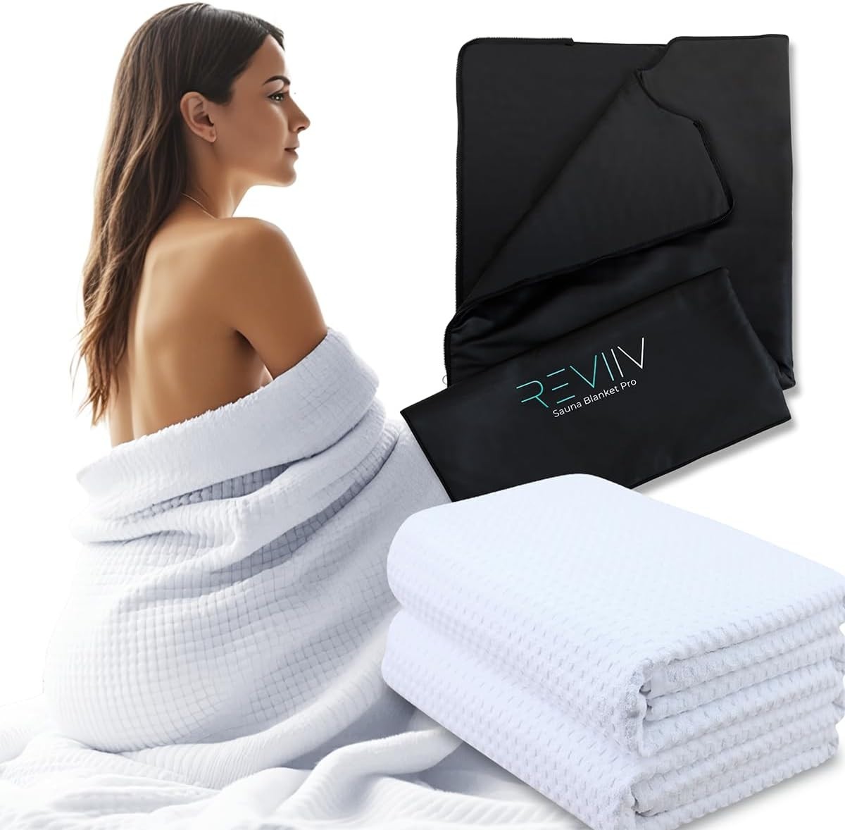 Sauna Blanket Insert Towel – 2 Pack Soft White Cotton Waffle – Comfortable and E