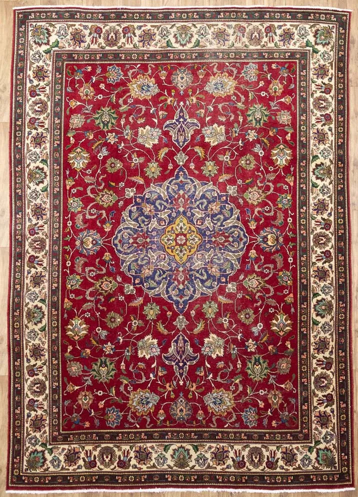 Semi-Antique Floral Oriental Rug Hand-Knotted Living Room Area Carpet 8×11 Ft