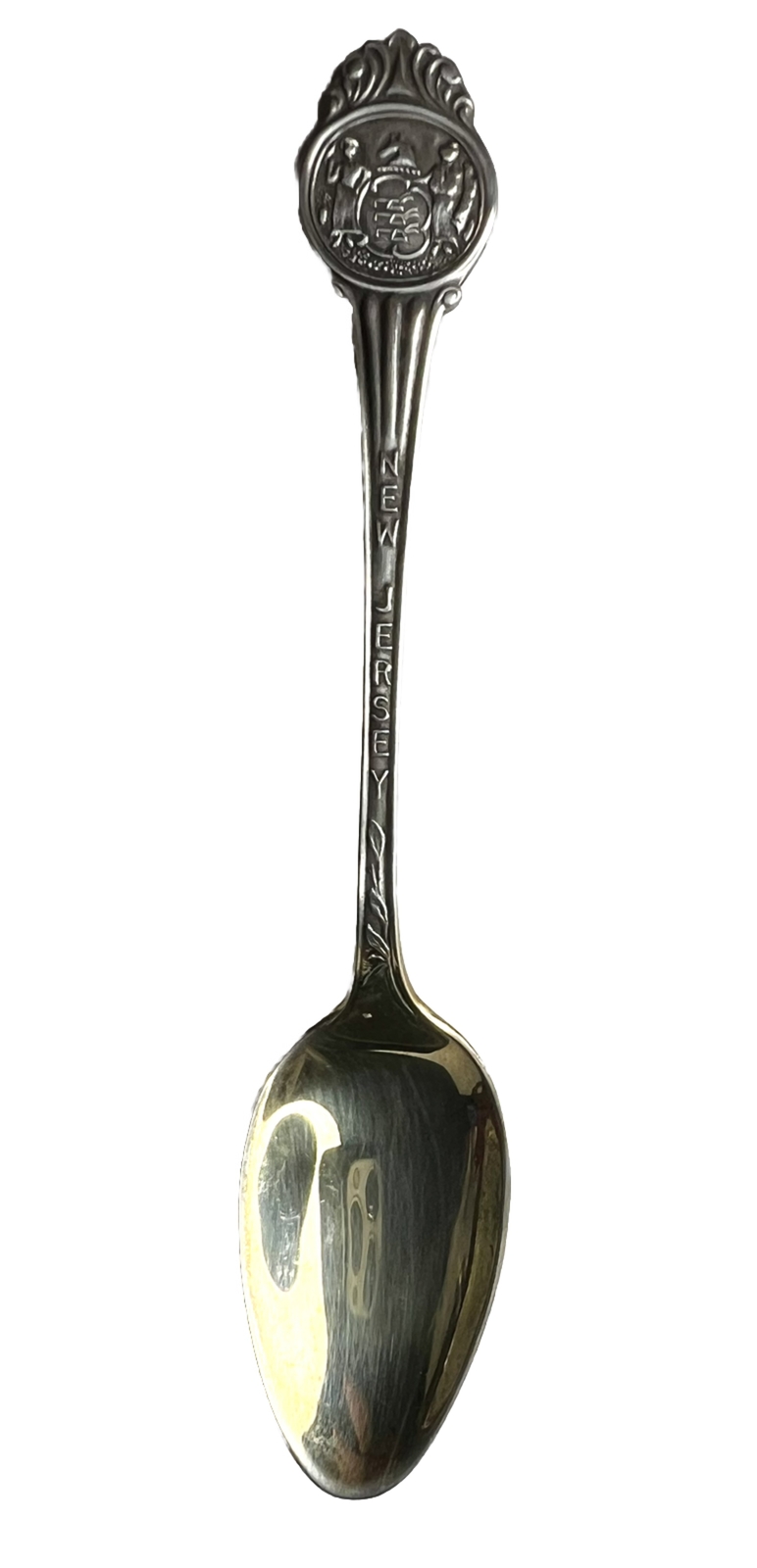 NEW JERSEY STERLING Silver Souvenir Spoon 10g 4.5″ Medallion End