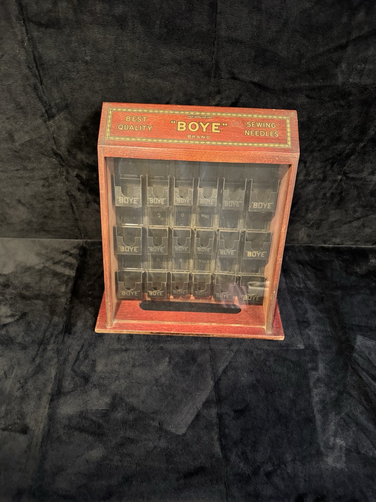 Boye Needle Co. Wood Needle Display Cabinet Case Hand Sewing Needles Pre-1930