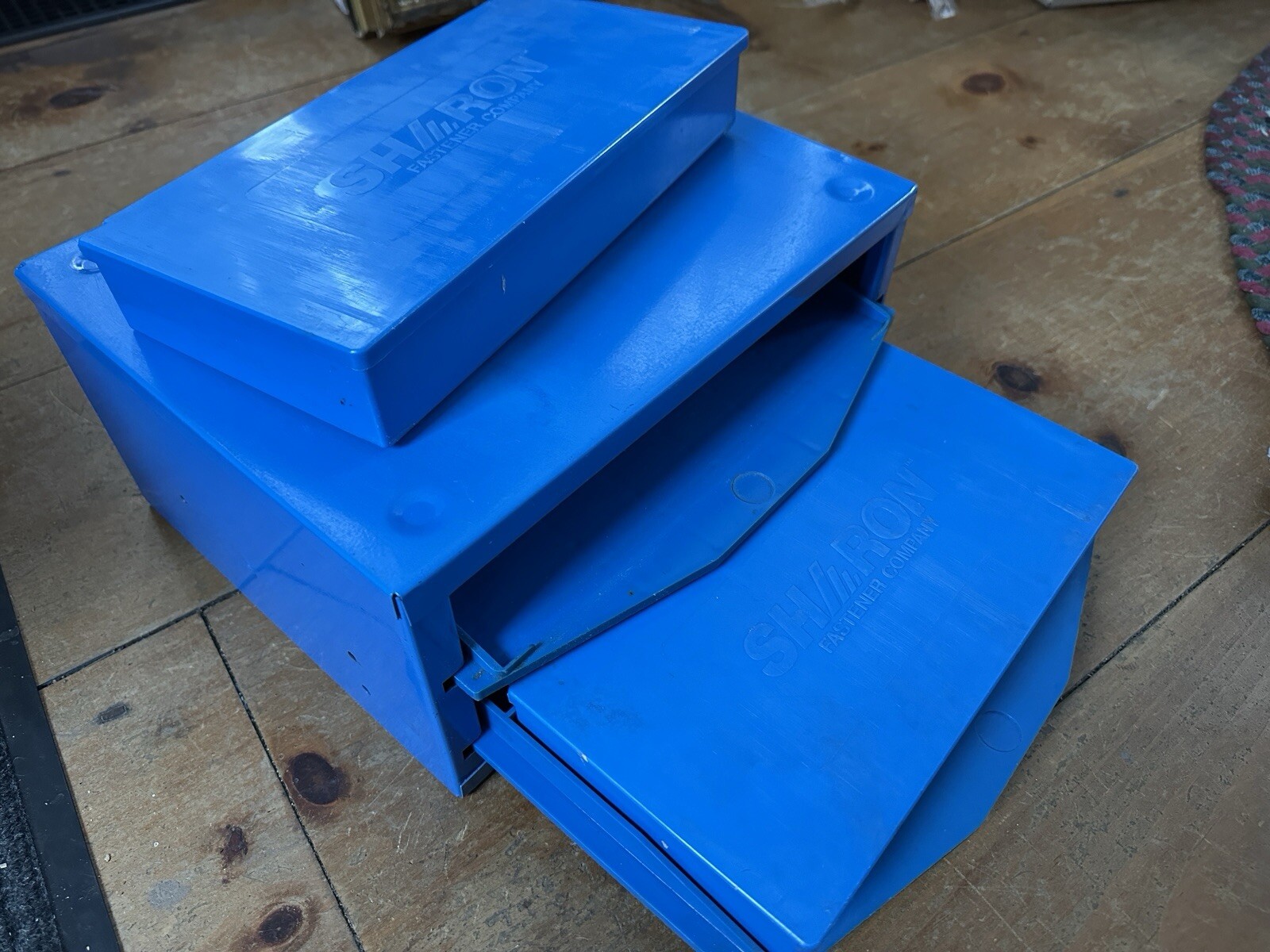 Rare Vtg Sharon Fastener Company Parts Drawers Bright Blue Metal/Plastic MCM