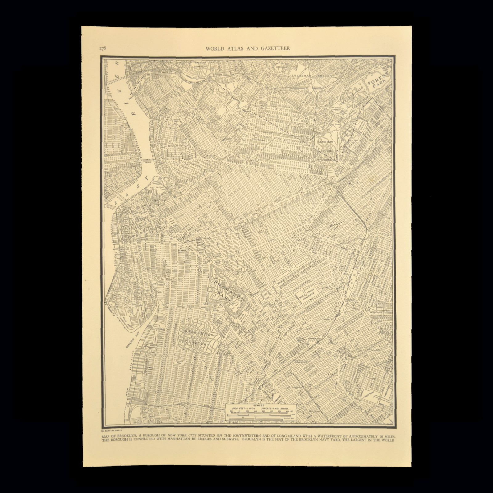 Vintage BROOKLYN Map of New York City Street Wall Art Old Original Prospect Park