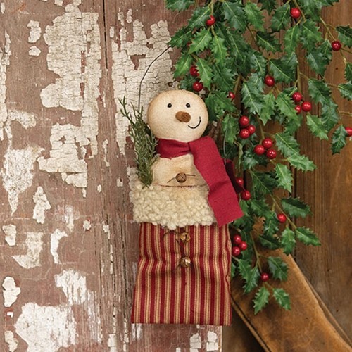 NEW Primitive SNOWMAN Ornament POCKET HANGER Rustic CHRISTMAS 9.5″T x 4″W x 2″D