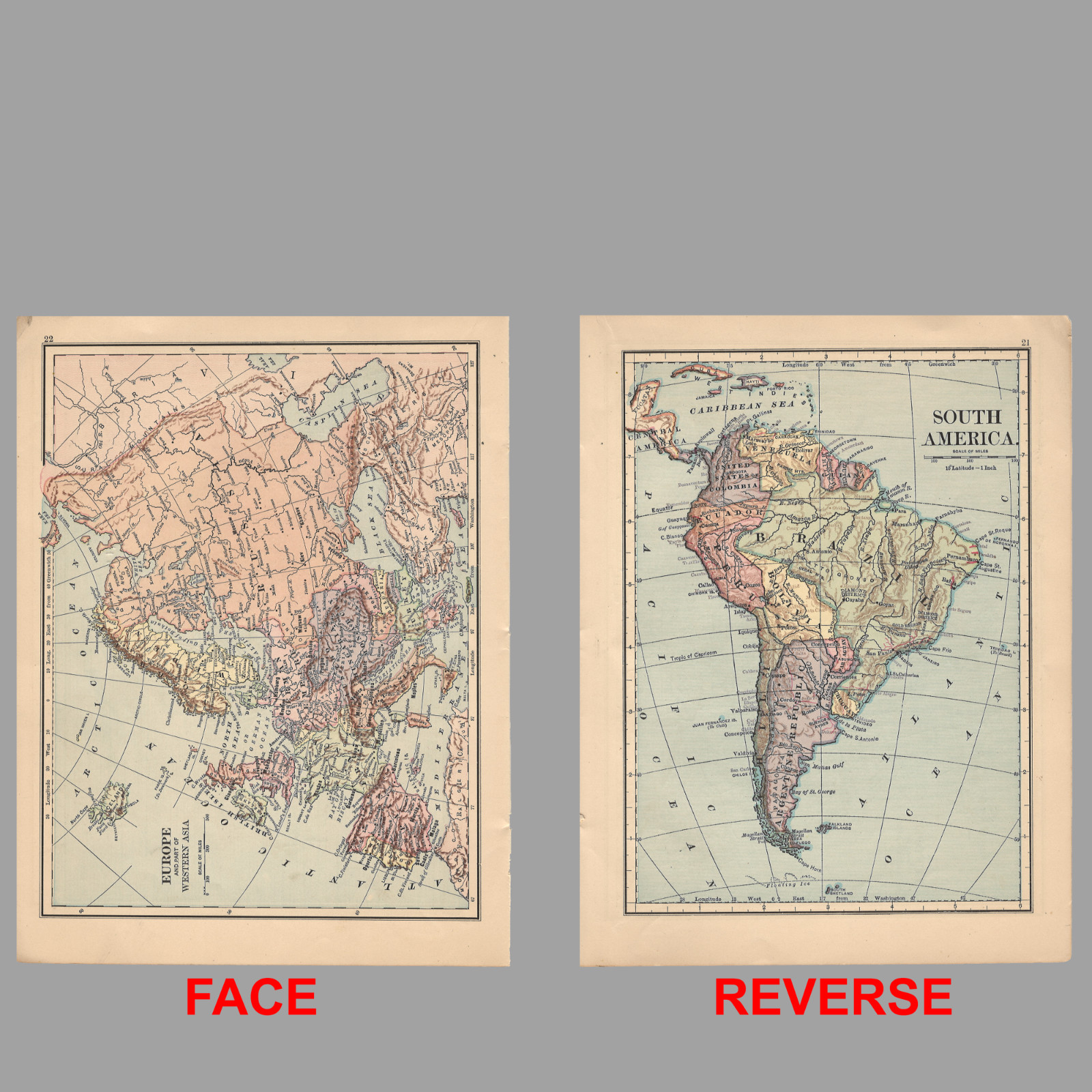Antique Map (1883) – Europe // South America 8″x10″ 377