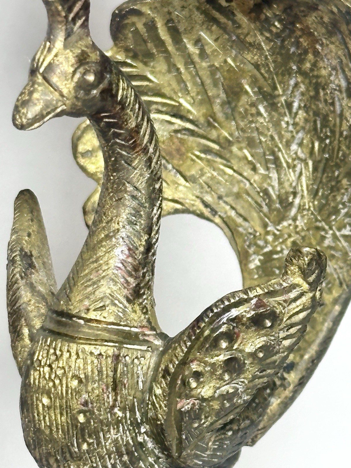 Pair (2) Matching Solid Brass Peacock Candle Holders 19th Century Antique