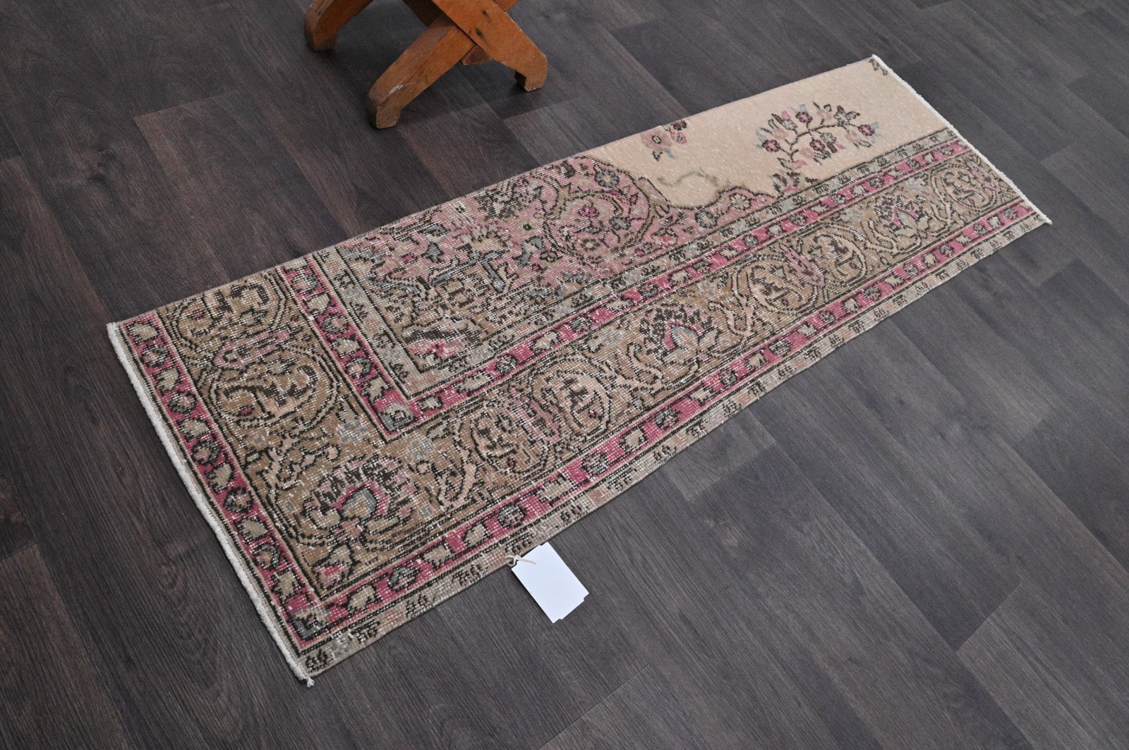 Vintage Turkish Runner Rug 2x5ft Wool Anatolian Handmade Hallway Oushak MAUVE