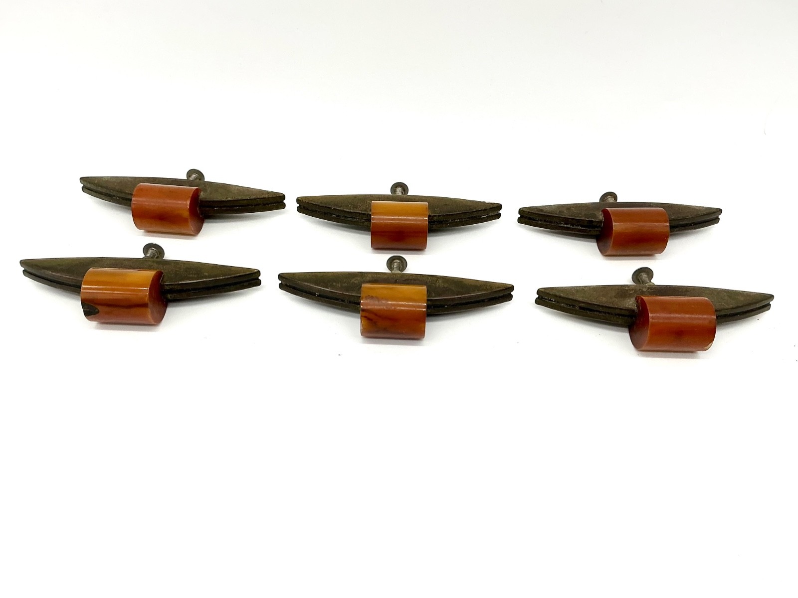 6 pcs Art Deco Butterscotch Bakelite Dresser Or Cabinet Drawer Handles waterfall
