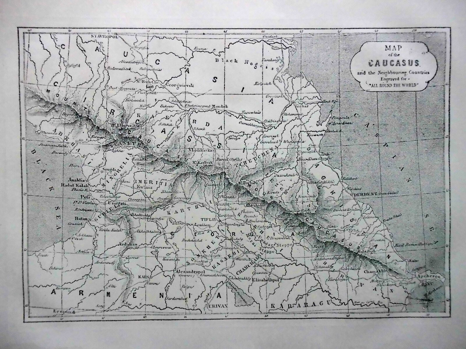 Map of the Caucasus & Neighbouring Countries (c1860) Armenia, Caspian, Black Sea