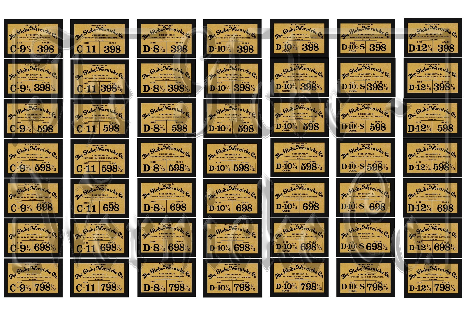 RARE 398/598/698/798,GLOBE WERNICKE® BOOKCASE LABELS! PERFECT FACTORY RE ISSUE!