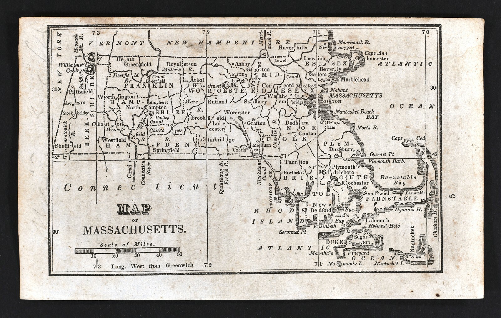 1830 Nathan Hale Map – Massachusetts – Boston Plymouth Cape Cod Salem Worcester
