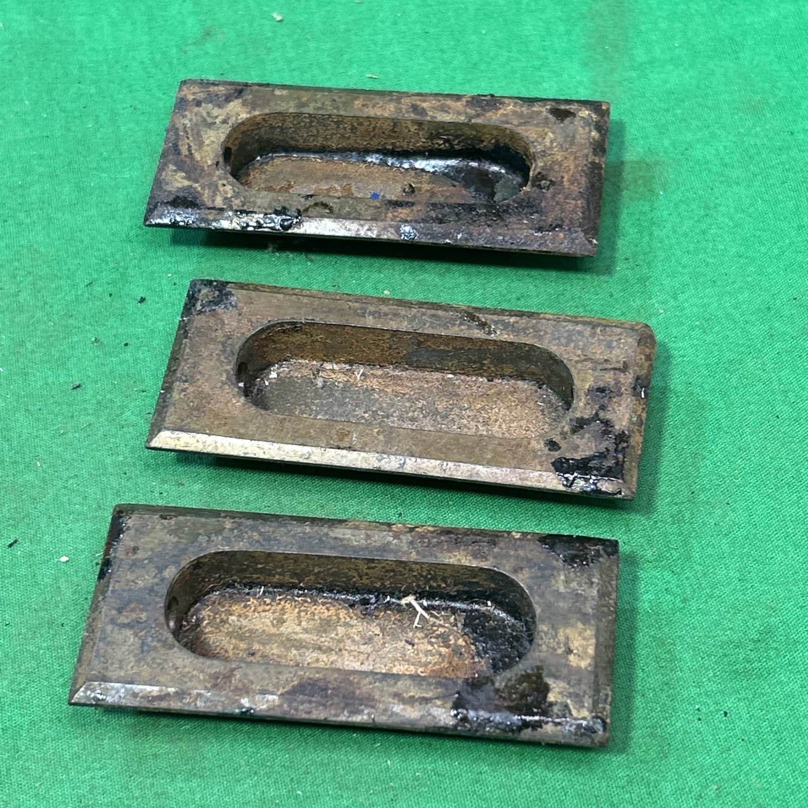 3 Vintage Recessed Sash Lifts Sliding Door Pulls Beveled Cast Brass
