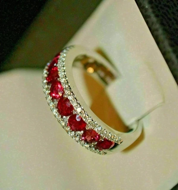 2CT Round Lab Created Ruby Diamond Wedding Women Band Ring 14K White Gold Plated