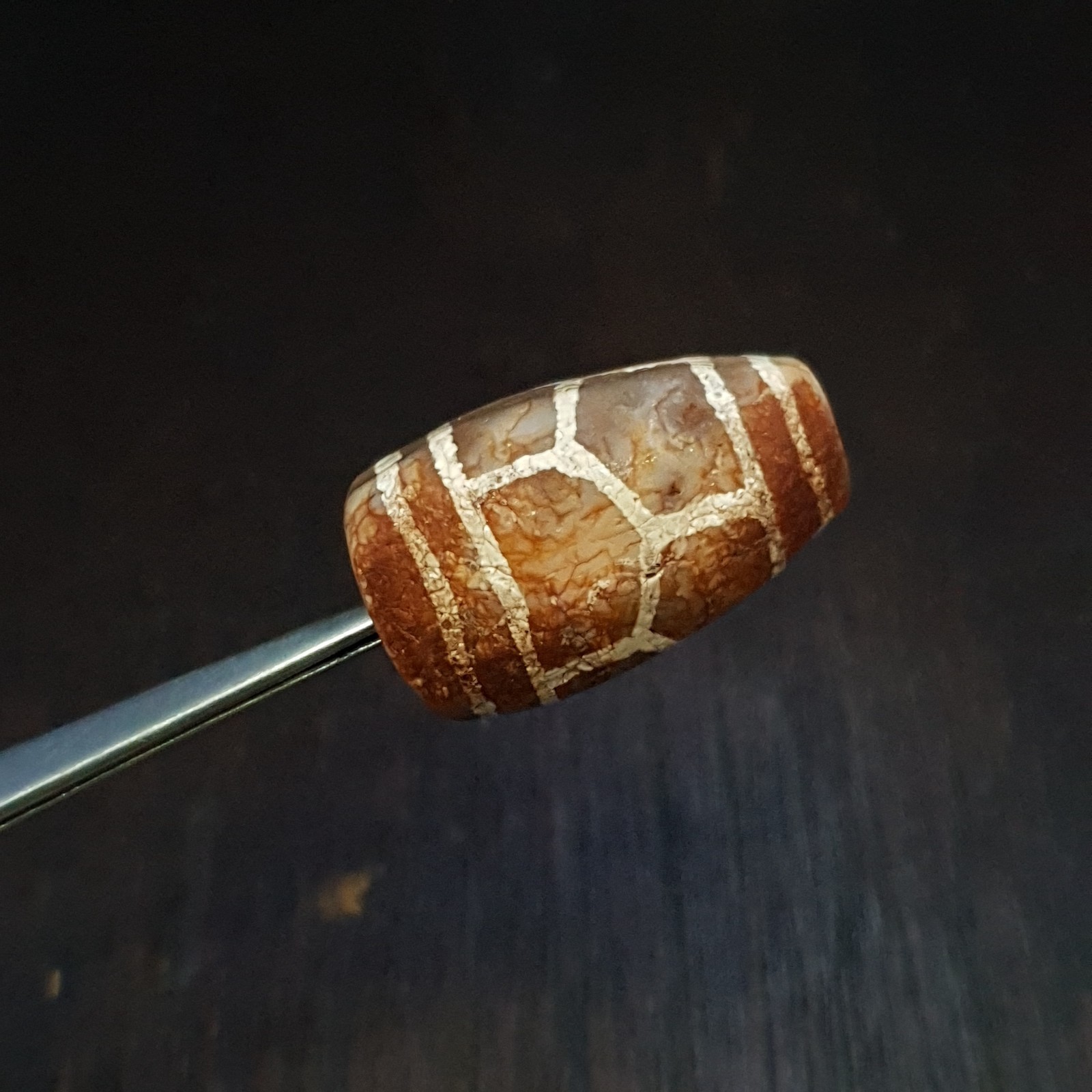 Antique Tibetan Amulet Etched Agate Decorated Bead 18.3×32.1mm