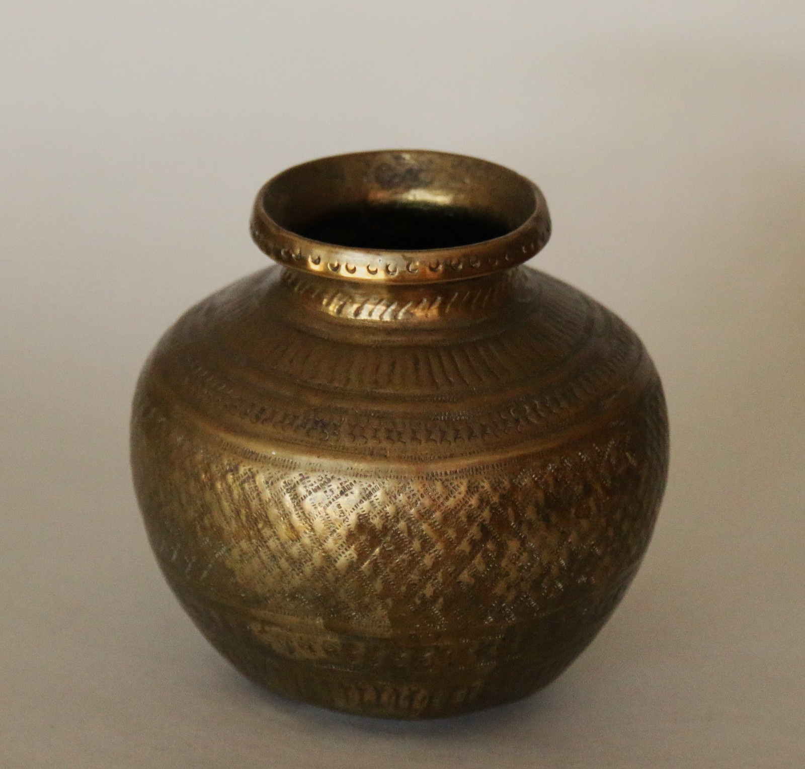 Antique Indian Heavy Brass Hand Crafted Holy Water Pot 9cm Tall