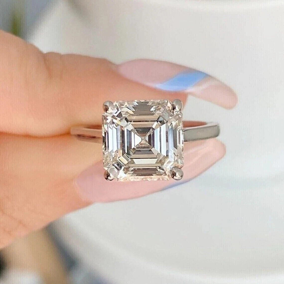 2.00 CT Asscher-Cut VVS1 Moissanite Solitaire Engagement Ring 10K White Gold