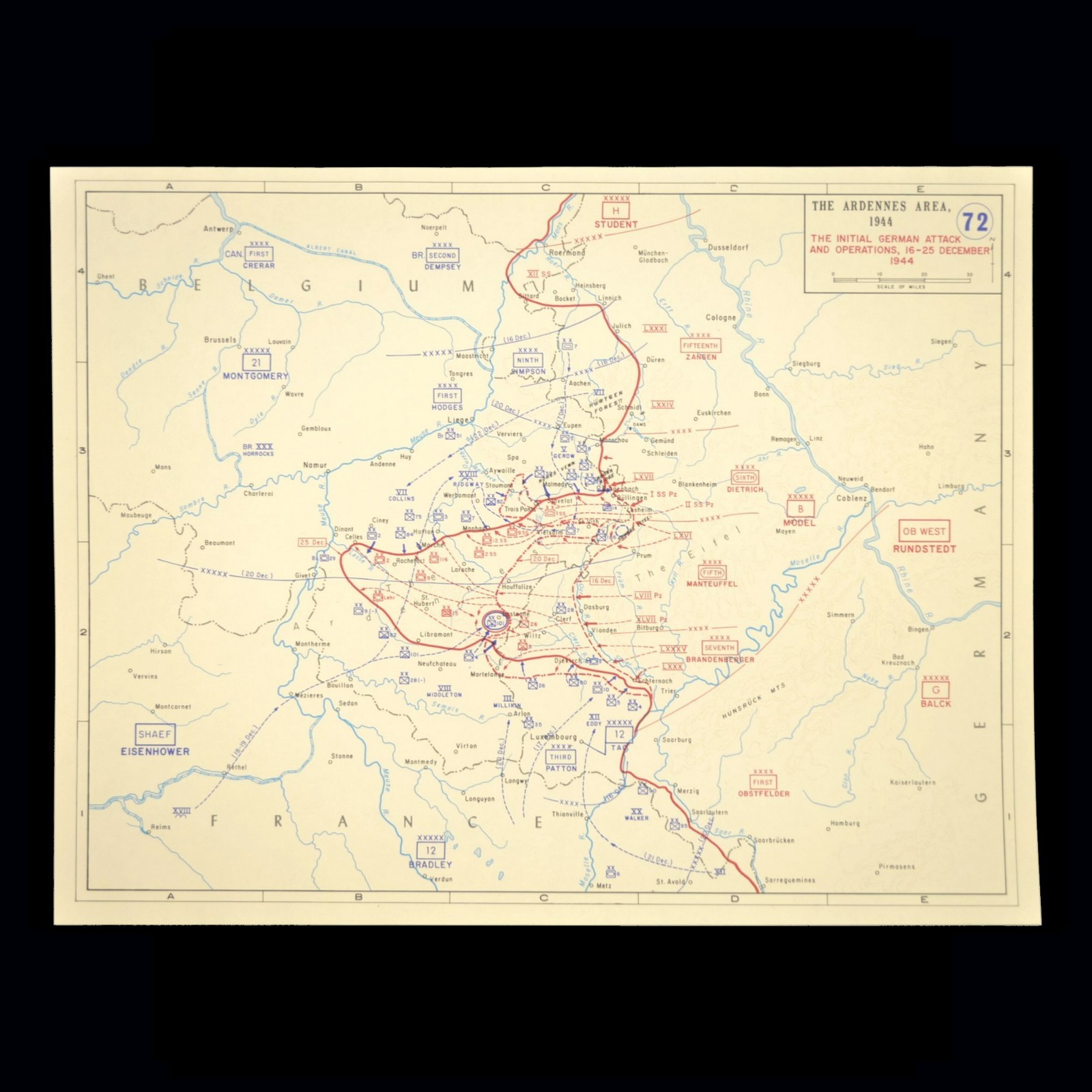 Vintage Battle of the Bulge Map Ardennes Campaign WWII Operation Autumn Mist