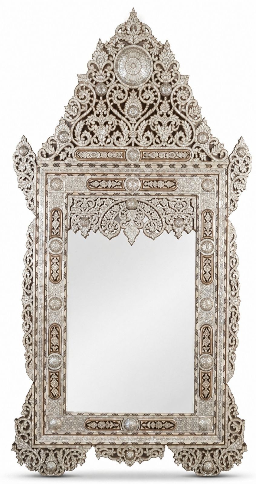 RARE Vintage 83” Syrian Mother of Pearl Inlay Mirror – Handcrafted Masterpiece