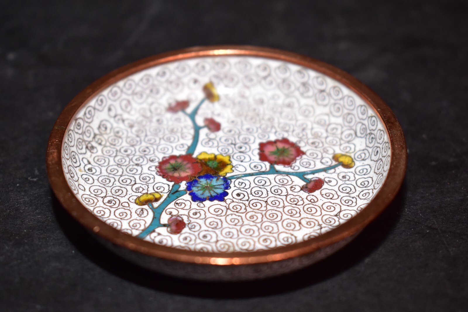 Antique Chinese White Cloisonne Smoking Set w/ LIDDED Box Ashtray Vintage