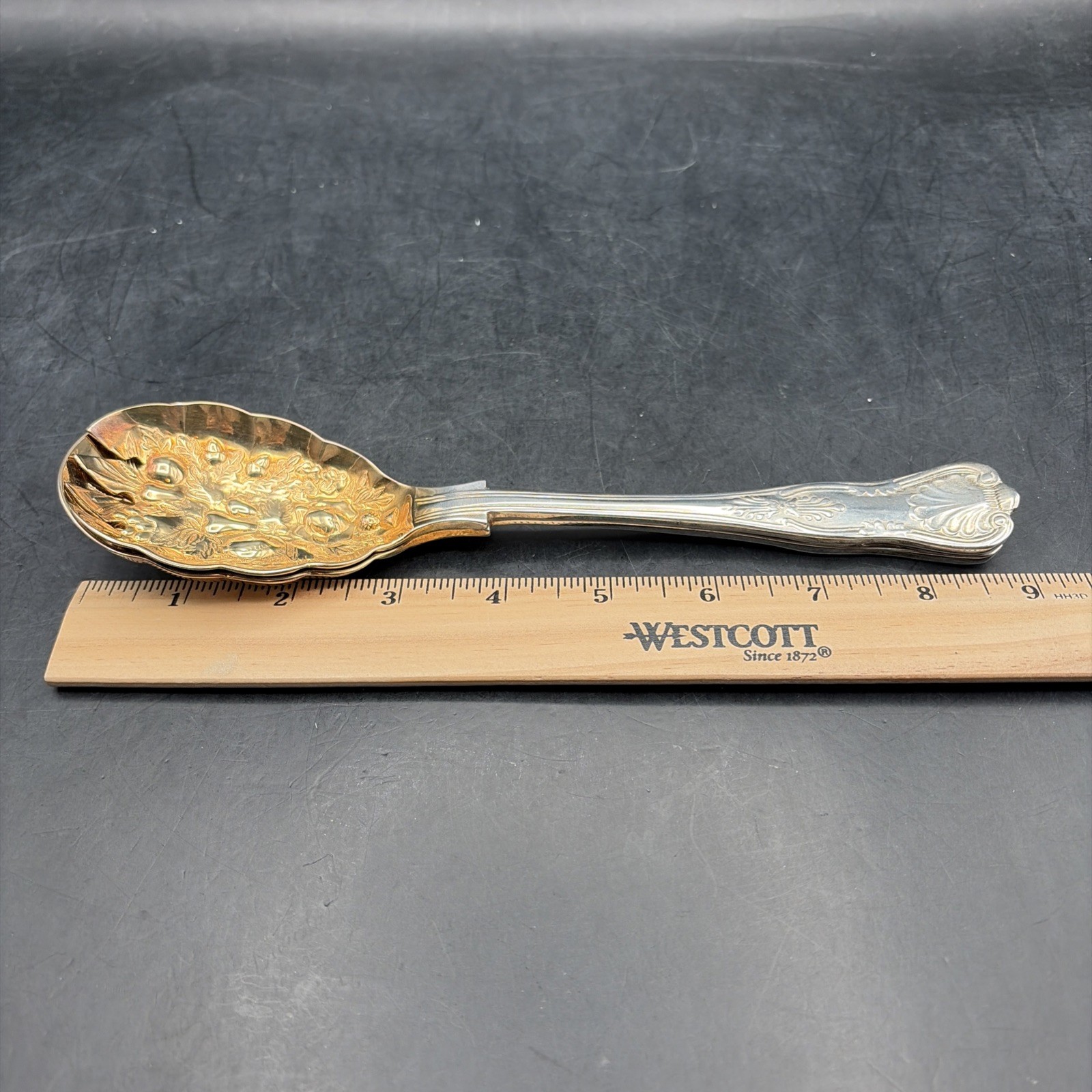 WA Sheffield England Berry Fruit Gold Serving Fork and Spoon, 9″ Long