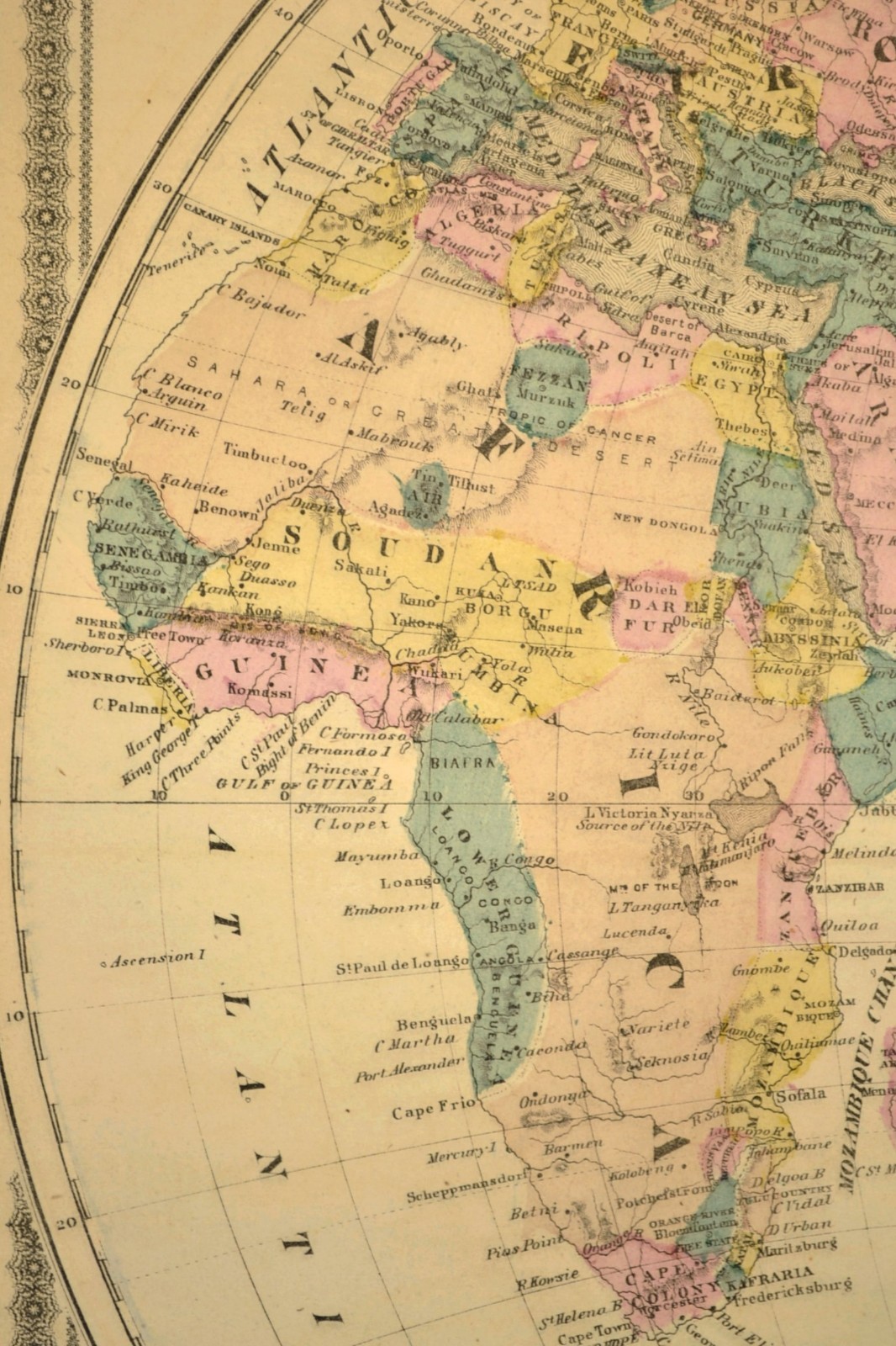 ca 1875 World Map of the Eastern Hemisphere Hand Colored Original Atlas Antique
