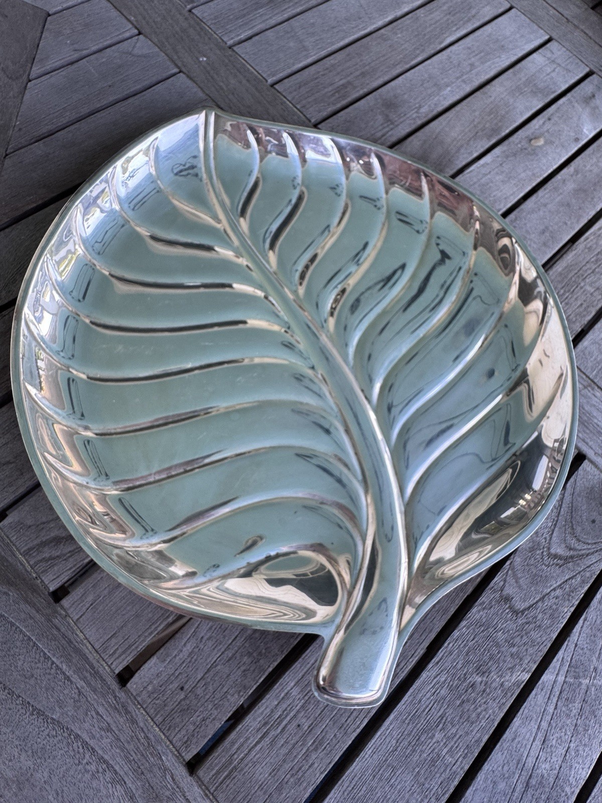 Vintage IS Silver Co Palm Leaf Serving Tray Silverplate Hollywood Regency 15”