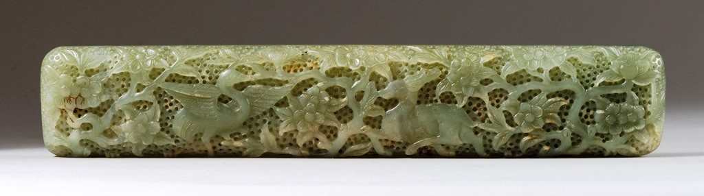 Jade069 Chinese carved gray-green jade scroll weight, Late 19th/Early 20 Century
