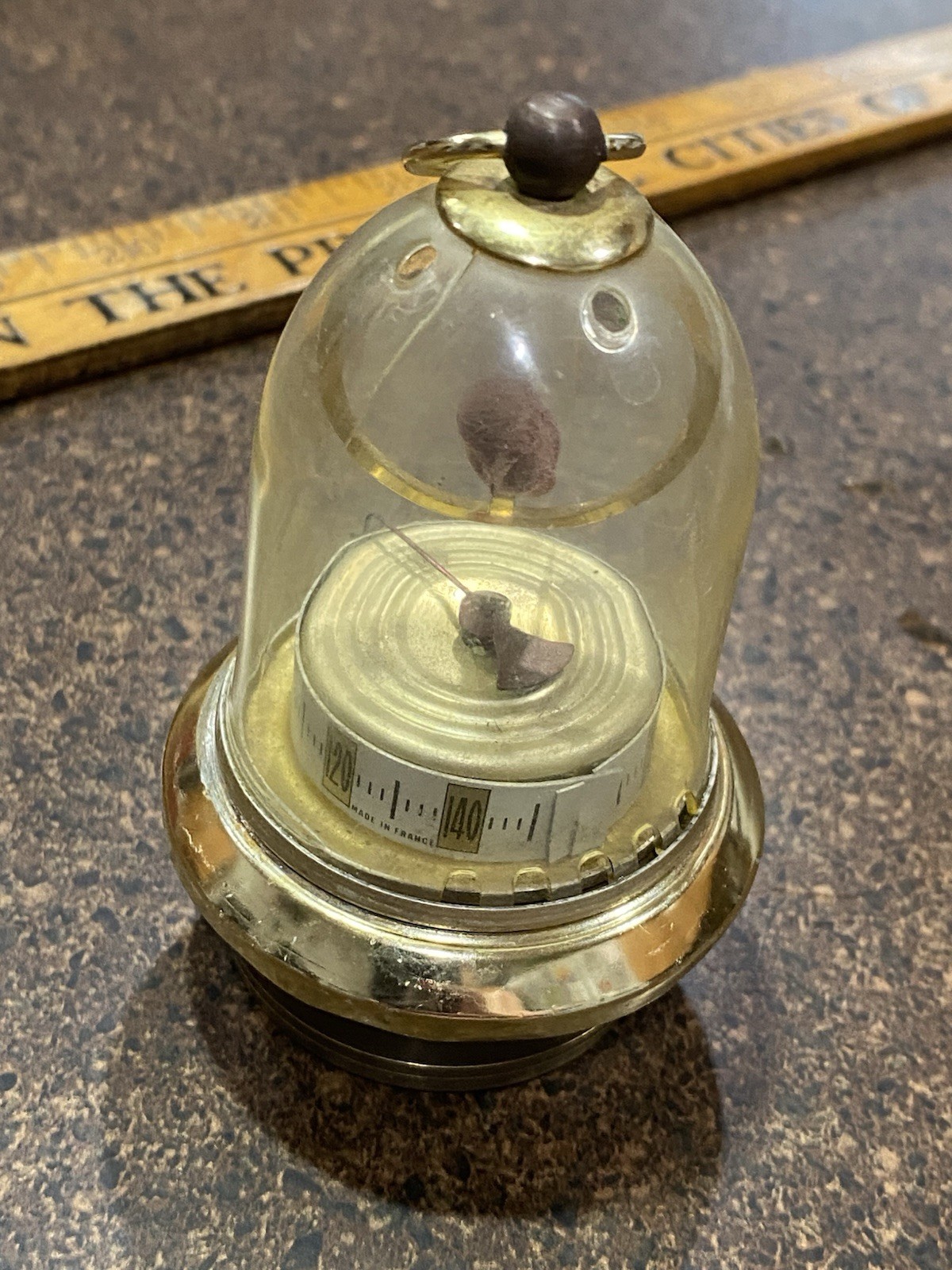 Antique French Bird In Domed Cage Vintage Thermometer 4.25 inches