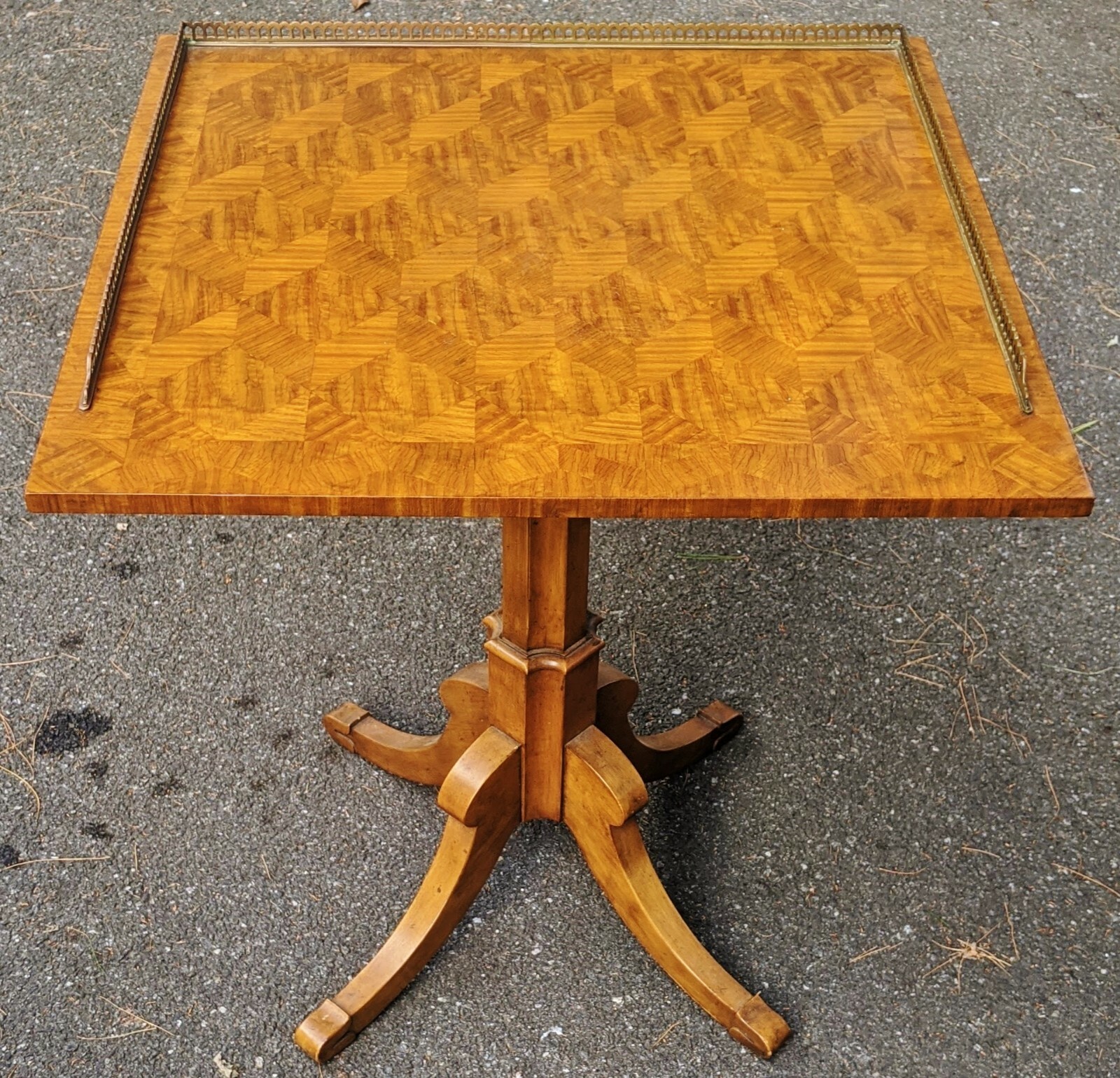 Vintage English Style Inlaid SATINWOOD & Bronze Gallery TILT TOP TABLE by BAKER