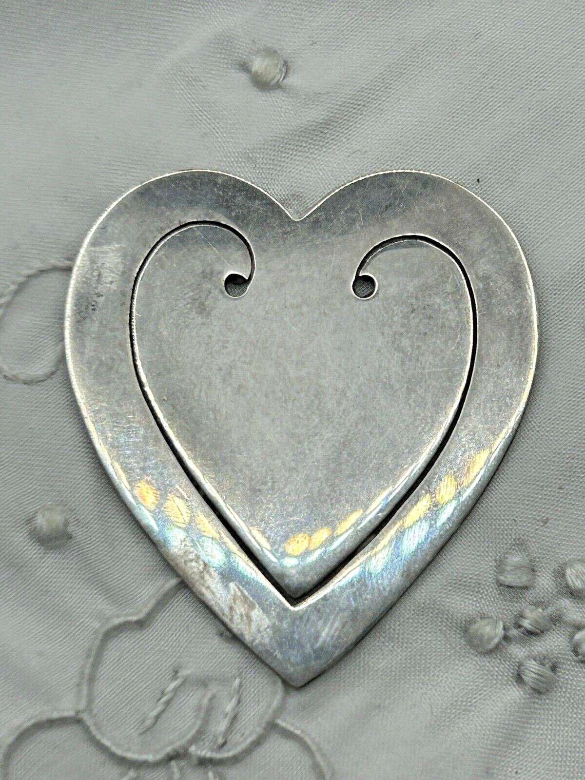 Vintage Solid Sterling Silver HEART SHAPED BOOKMARK Signed PSJ