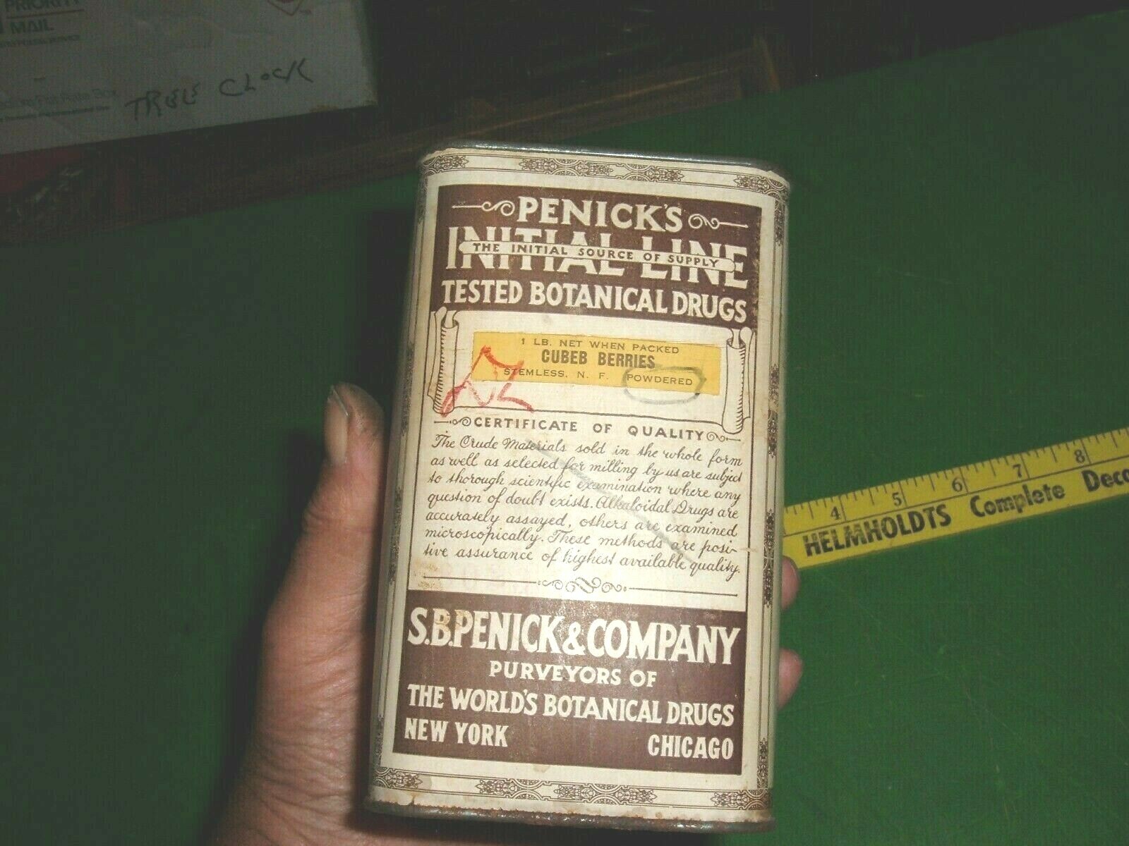 vtg S.B. PENICK CO. BOTANICAL DRUGS paper tin can pharmaceutical advertisement