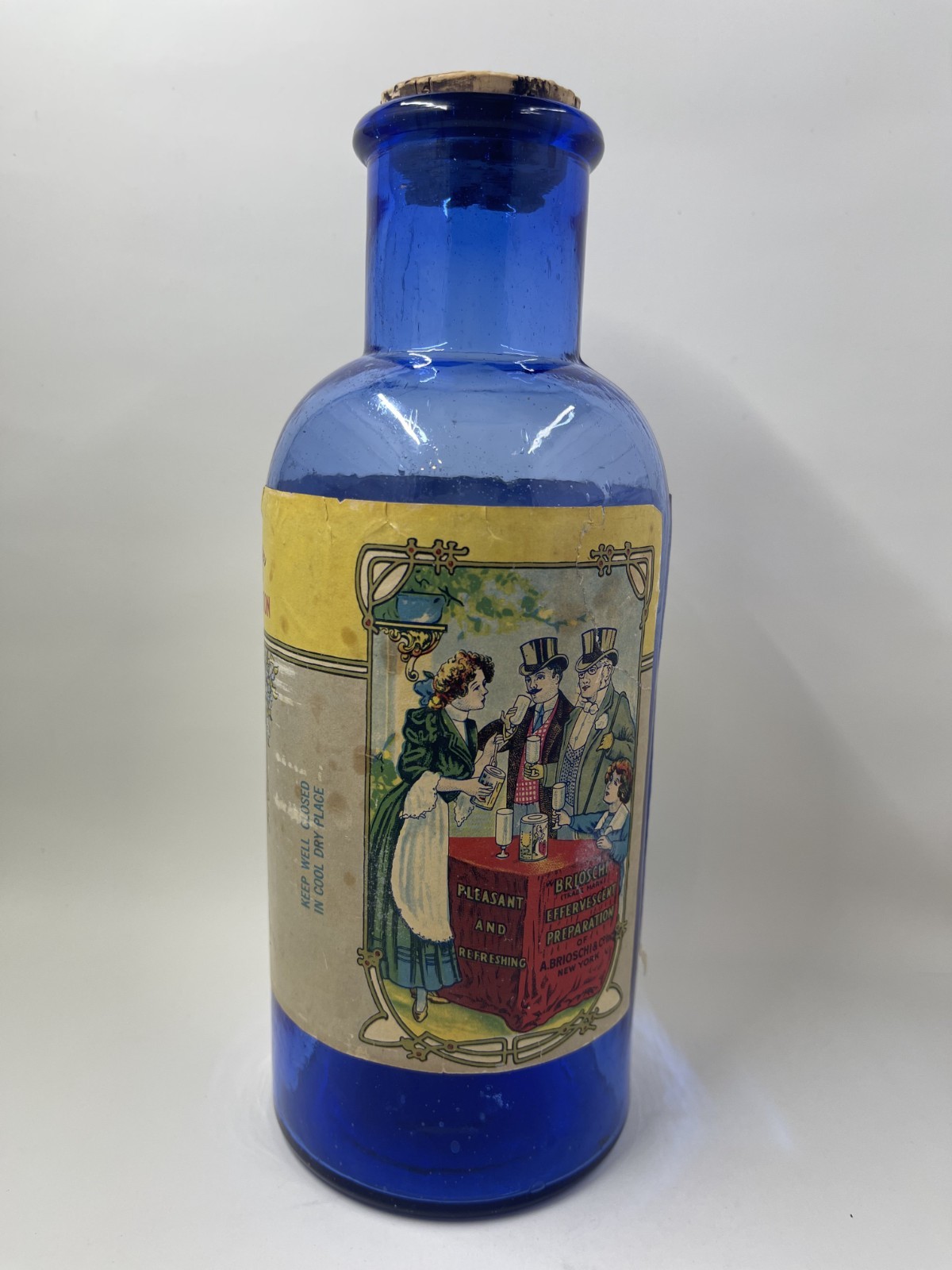 BRIOSCHI Antique Pharmacy Medicine Bottle Original Paper Label & Cork