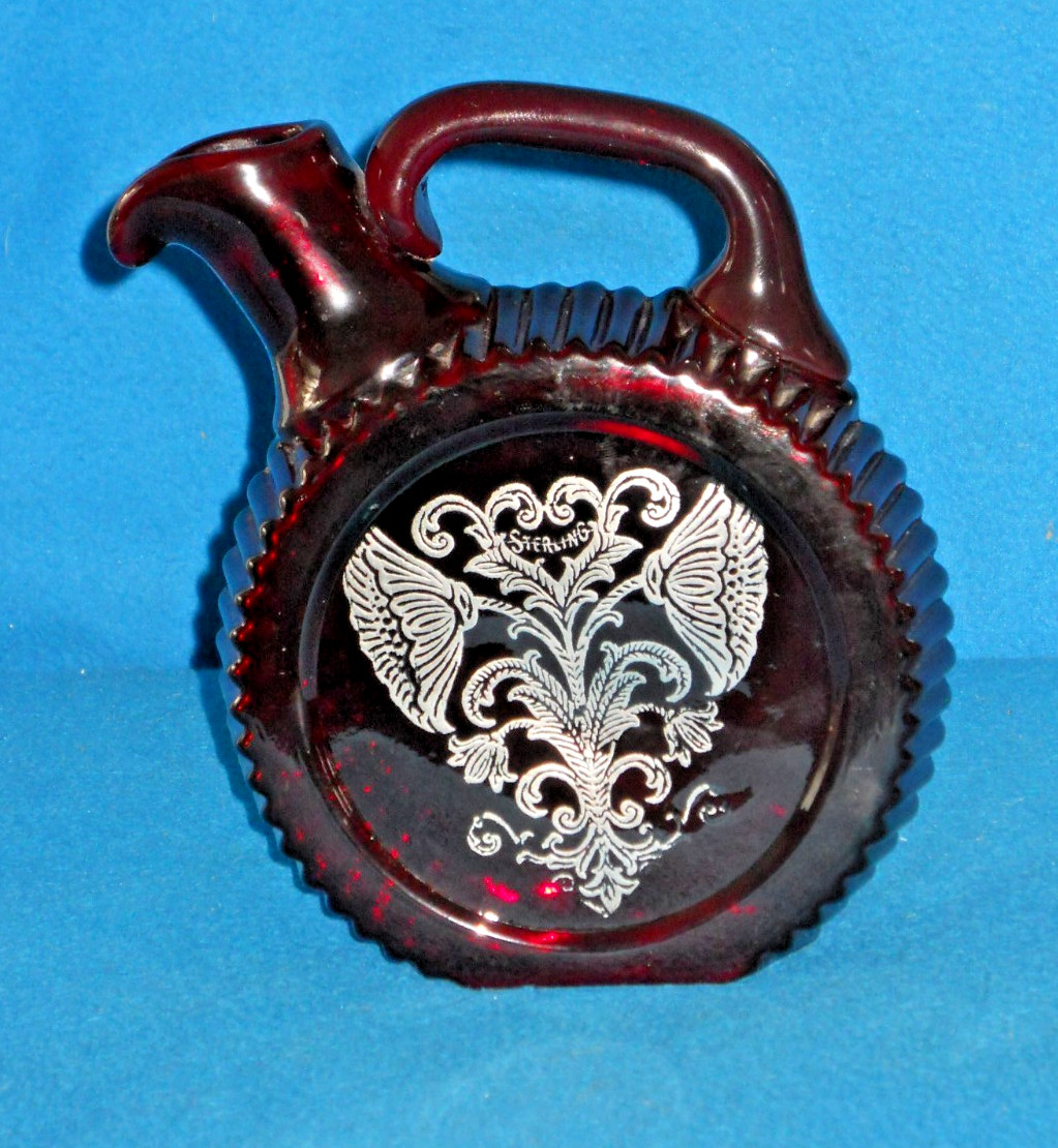 Vintage Cranberry Red Glass Sterling Overlay Cruet