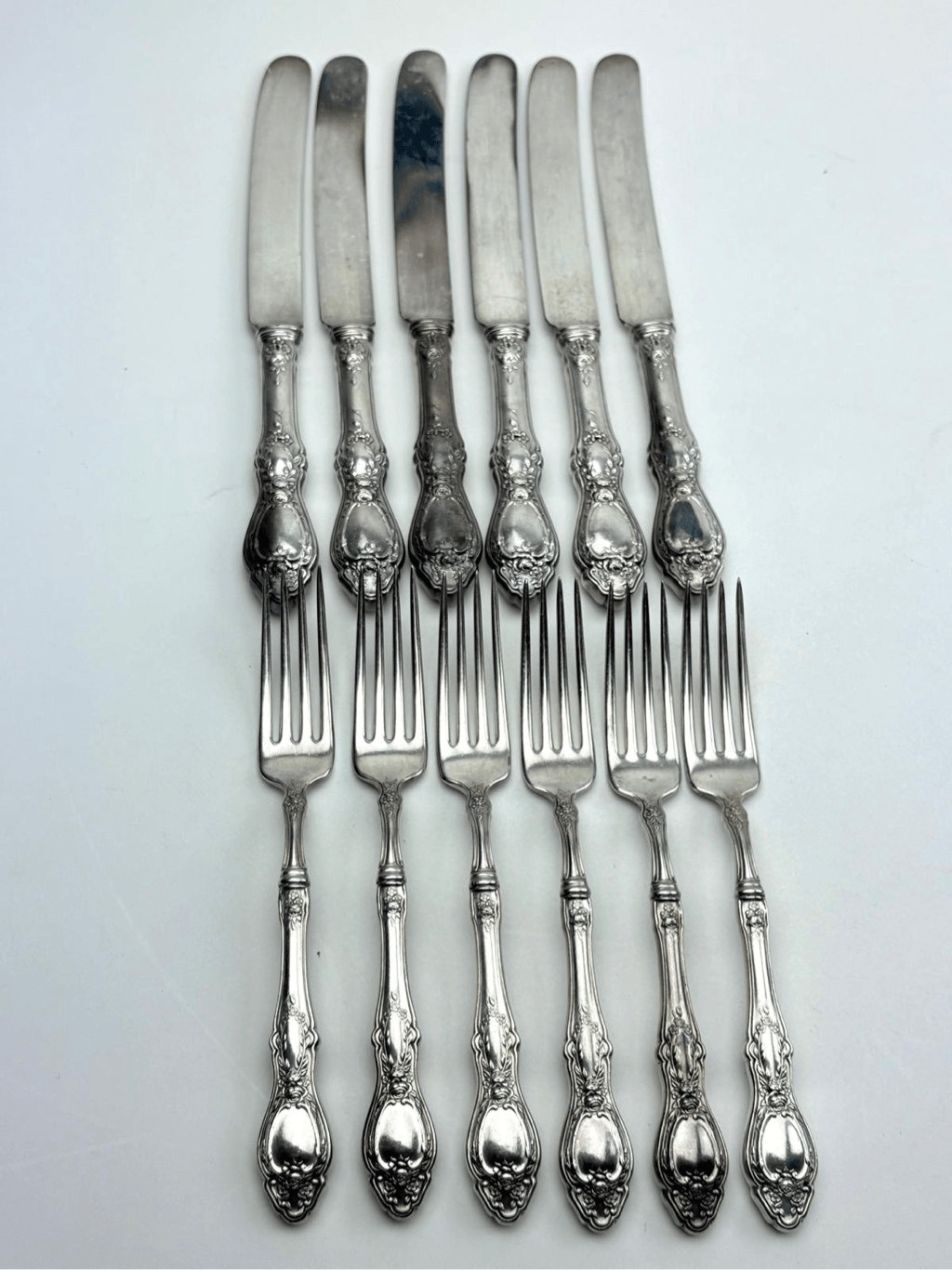 Antique 1847 Rogers Bros Silverplate Fork Knife Flatware Set of 12 EO2184