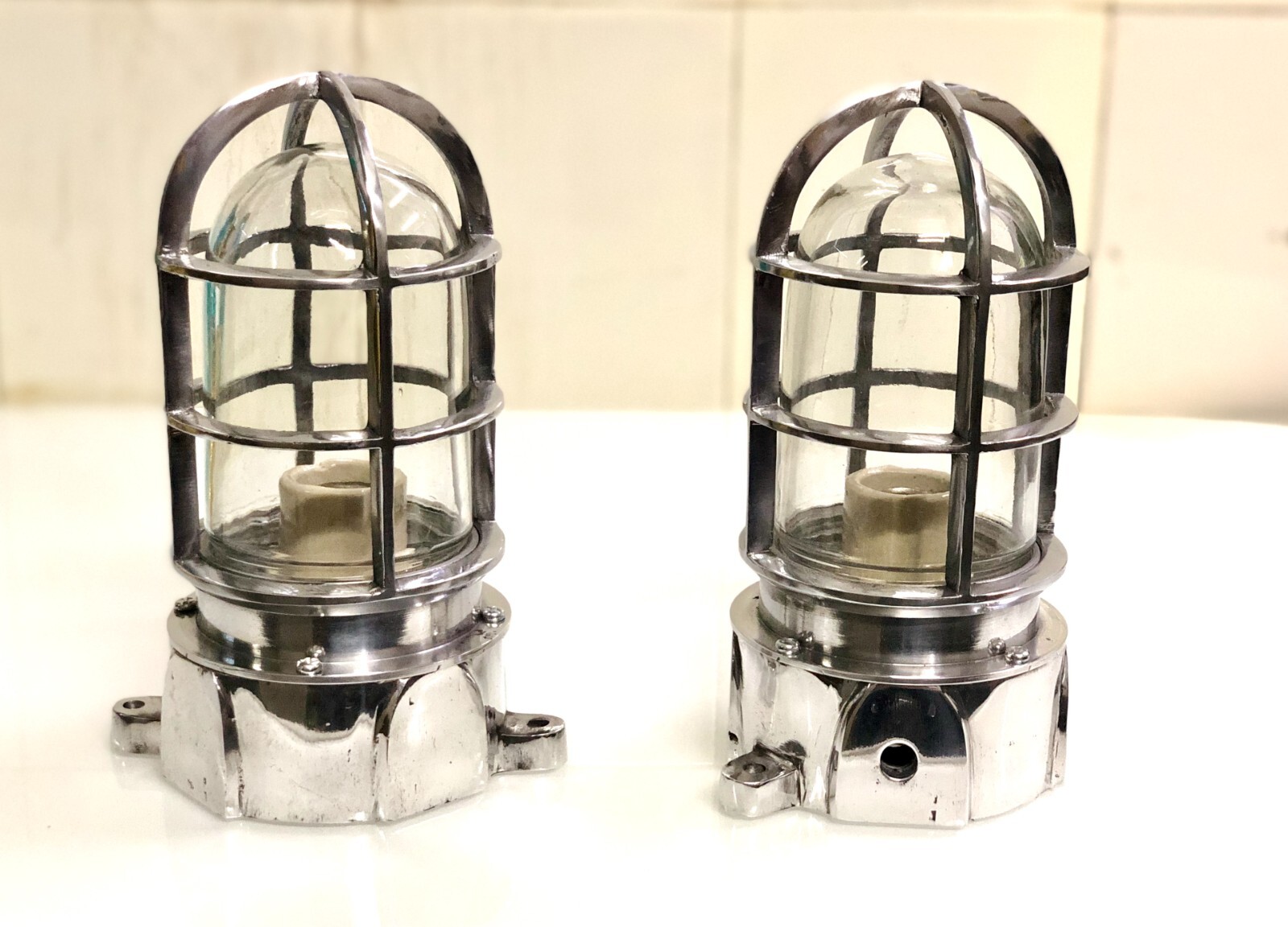 Nautical Antique Aluminum Ceiling Bulkhead Light with Junction Box – Set of 2