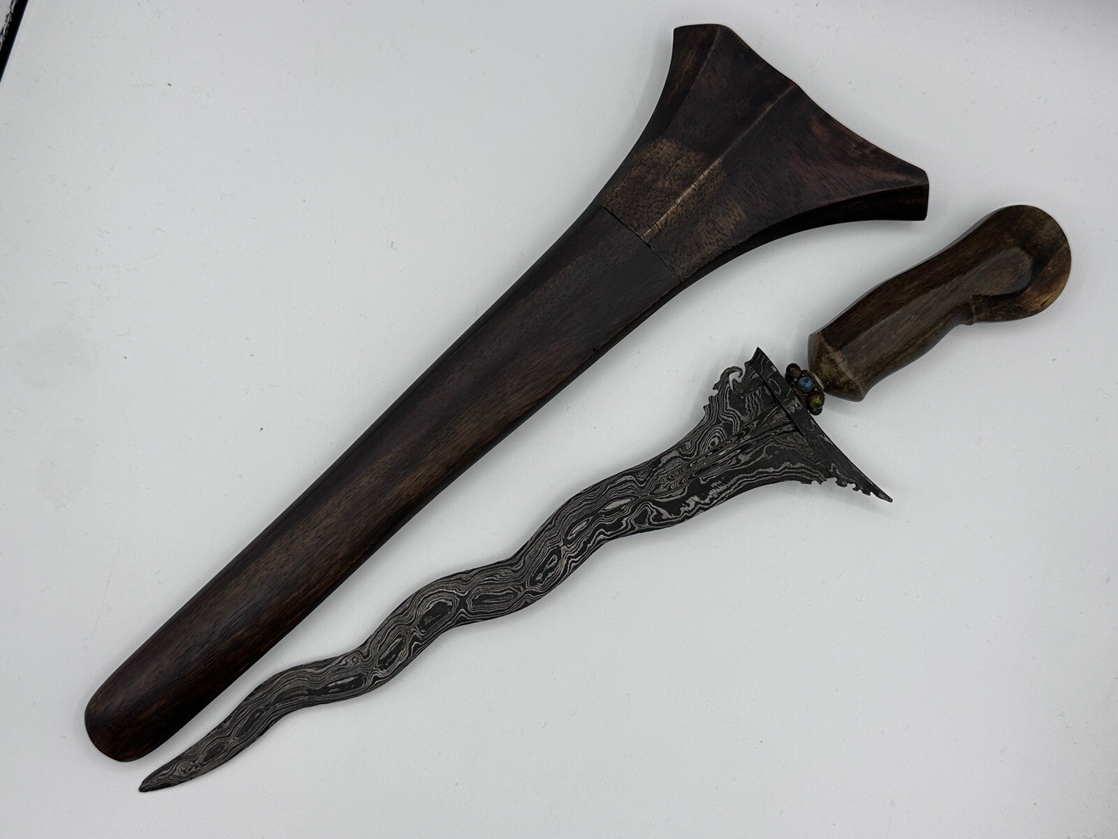 Antique Malaysian Malaya Damascus Javanese Keris Kris Dagger Knife 13” In