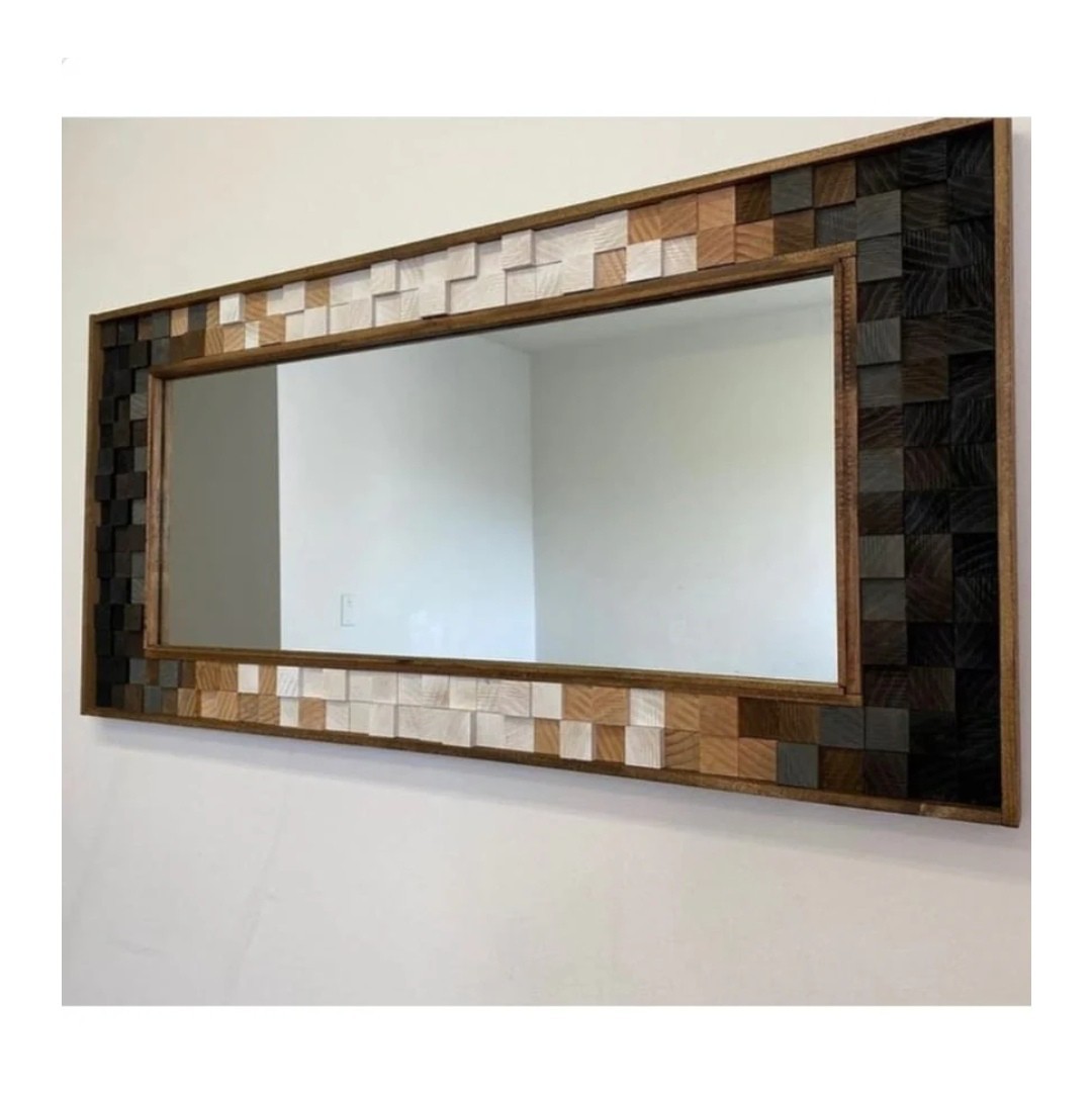 Geometrically Wooden Frame mosic Mirror,Tall Mirrror,Antique WooMirror 48″X36″