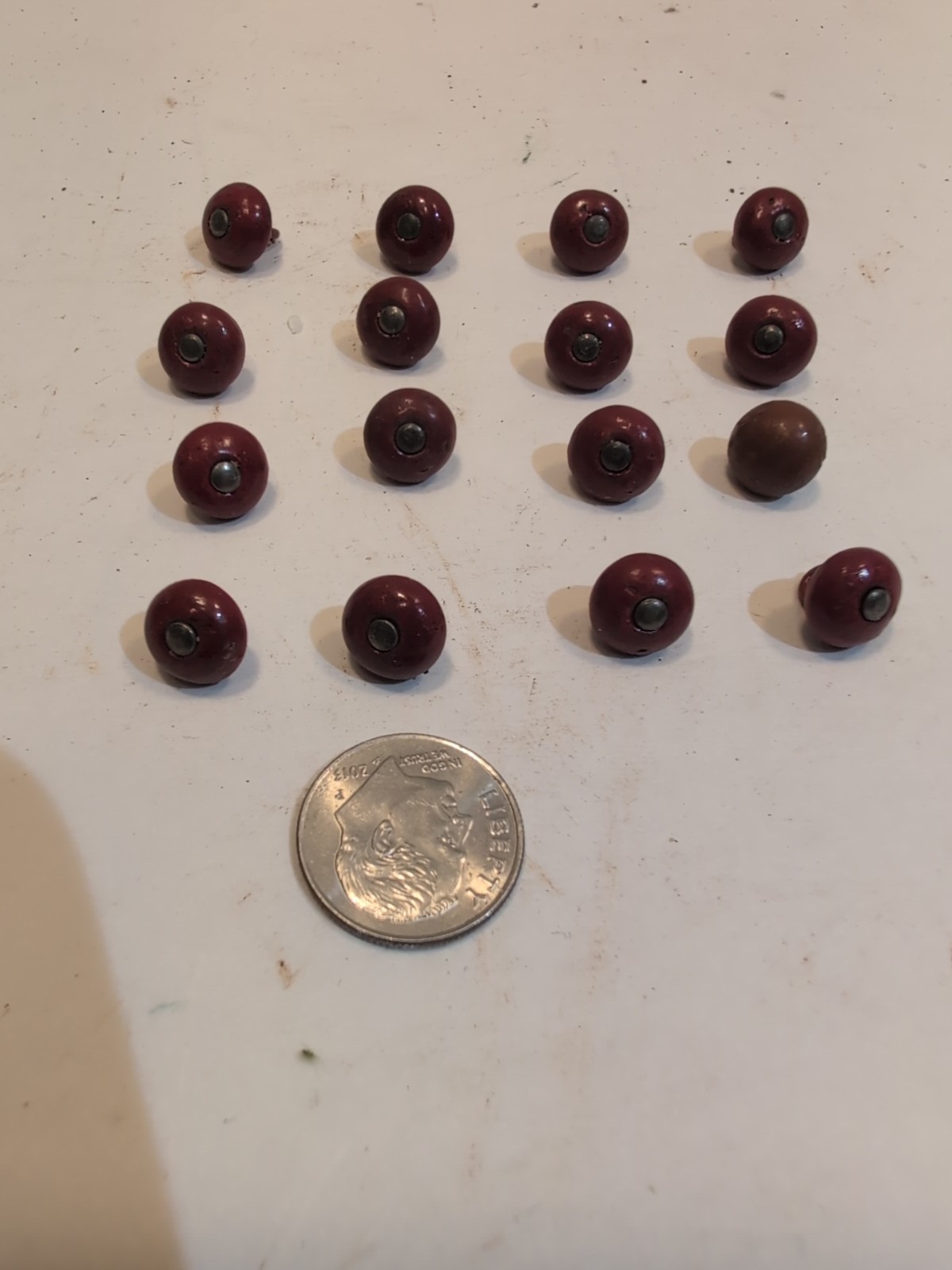 16 Antique Victorian Boot Shoe Buttons-Doll, Baby Bear Eyes Dark Red W Shank