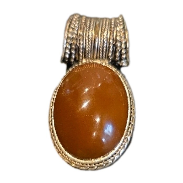 Antique Silver Plated Handmade Pendant With Carnelian