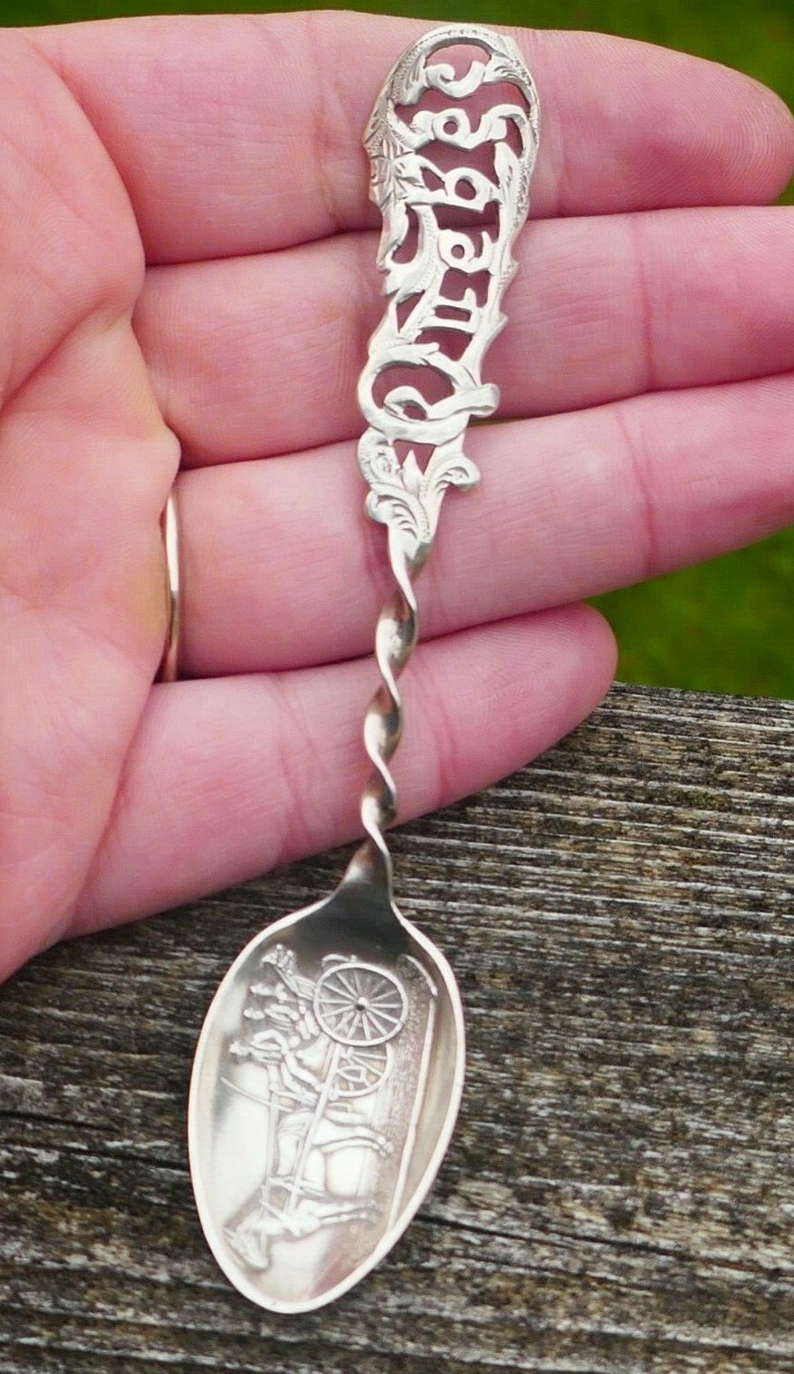 Antique Sterling Silver Quebec Open Work Handle Souvenir Spoon By Roden Bros.