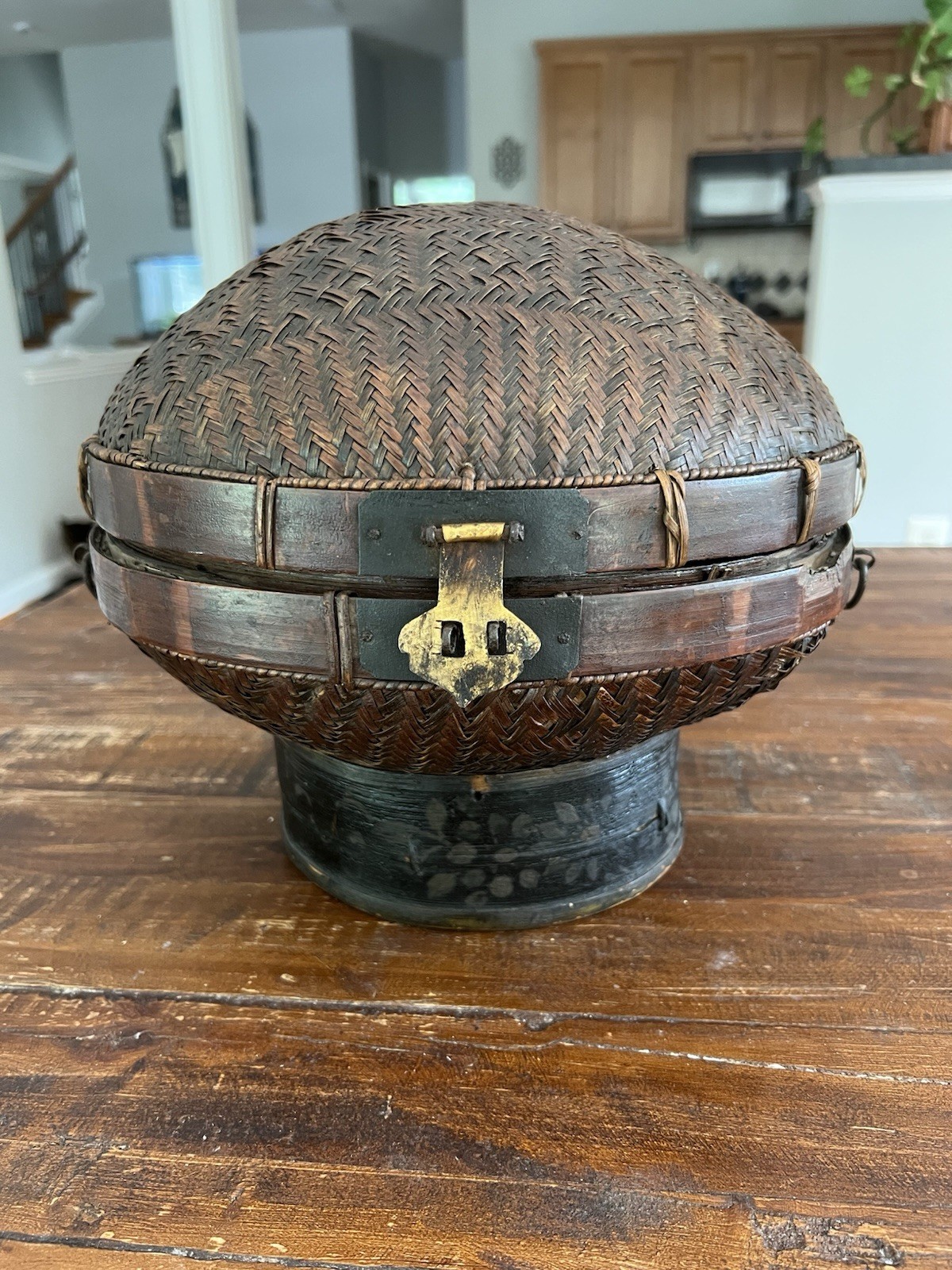 Antique Chinese Wedding Ceremonial Bamboo Woven Hat Box – Circa 1870